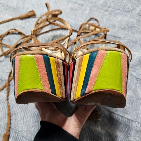 Jimmy Choo "Pearl" Rainbow Leather Espadrill Wedge Heels in EXCELLENT condition - Picture 5 of 9